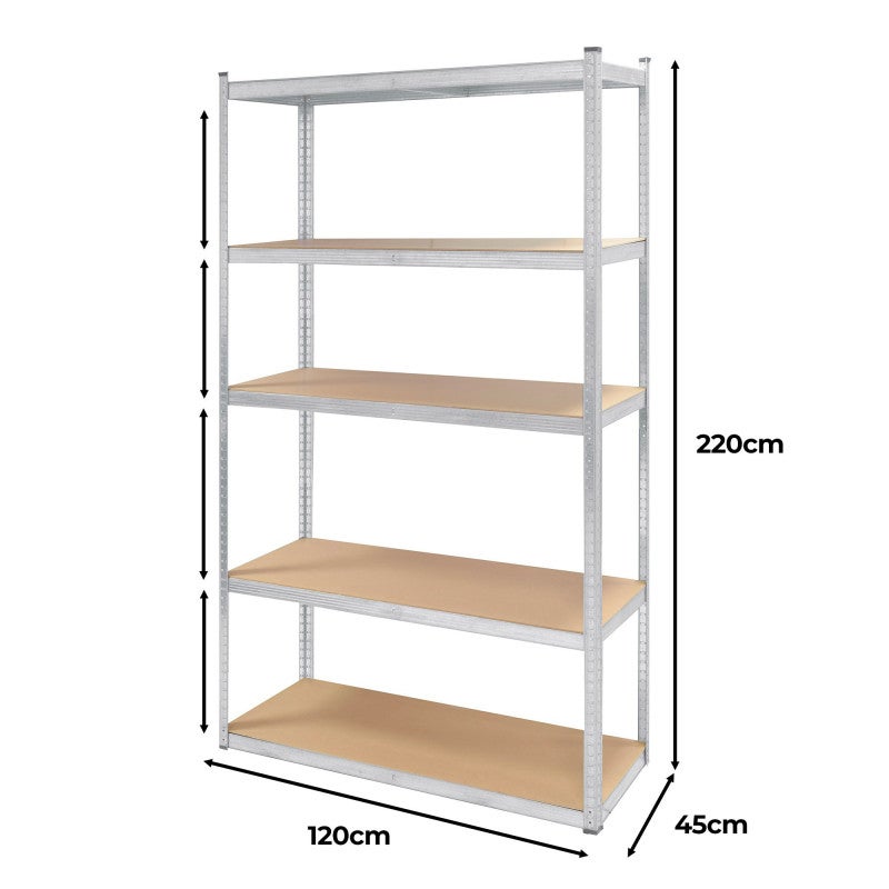 Étagère métal XXL grand modèle - Hauteur 2M20 Largeur 1m20 - charges très lourdes - 5 plateaux - 1325 Kg - Garantie 2 ans