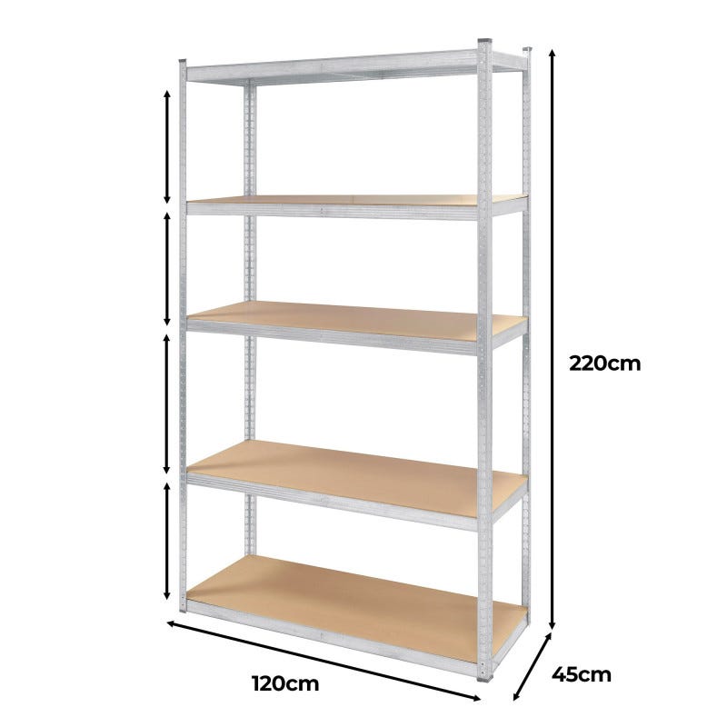 Étagère métal XXL grand modèle - Hauteur 2M20 Largeur 1m20 - charges très lourdes - 5 plateaux - 1325 Kg - Garantie 2 ans