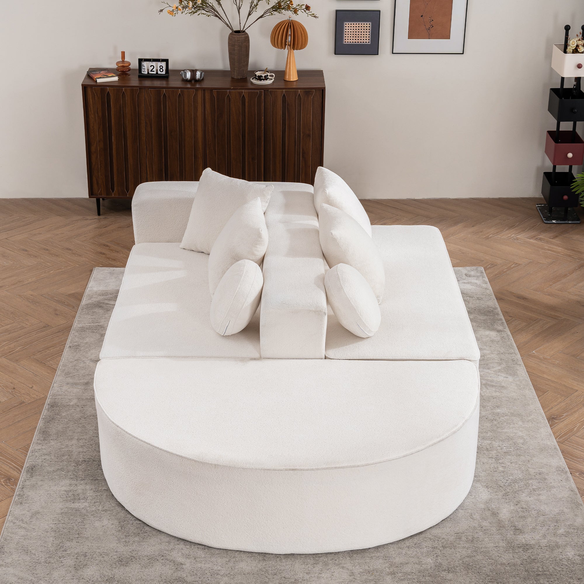 Divano modulare Cloud] Set di divani Modulari Separabili a 4 posti, liberamente combinabili,Spazio di archiviazione sotto tutti i cuscini di seduta,rivestimento in Ciniglia, Divano Letto Soggiorno