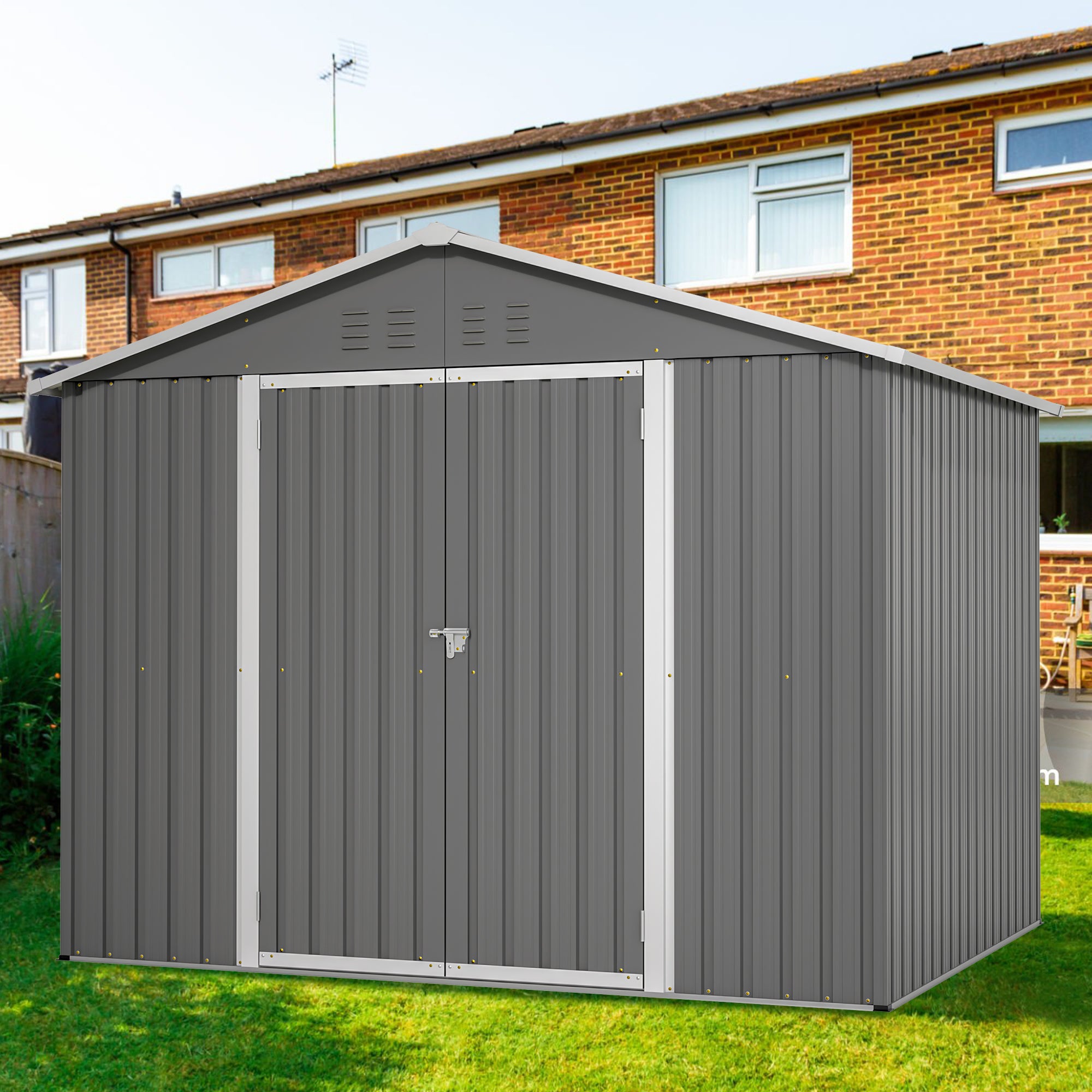 Abri De Jardin Métal 7x4 Pieds - Verrouillable - Gris - Neuf