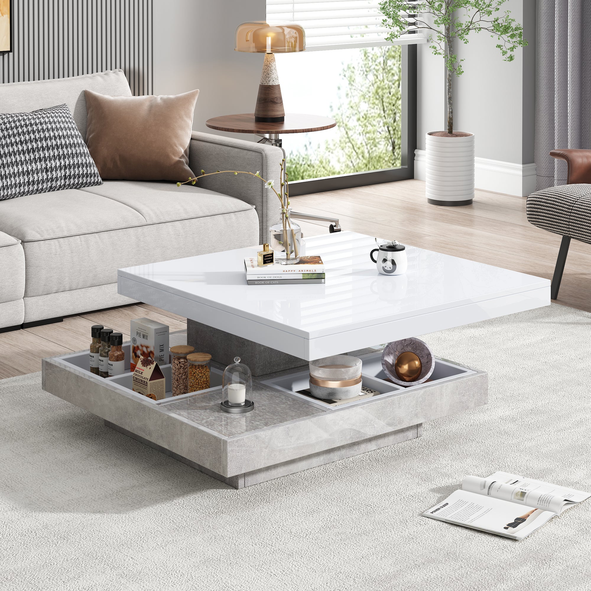 Hanobe Plateau Decoratif Bois Grand : XXL Rond Plateaux De Service Decor Pour Table Basse Placage De Noyer Chic Plateau Moderne Deco Pour Cuisine Ottoman, 45cm