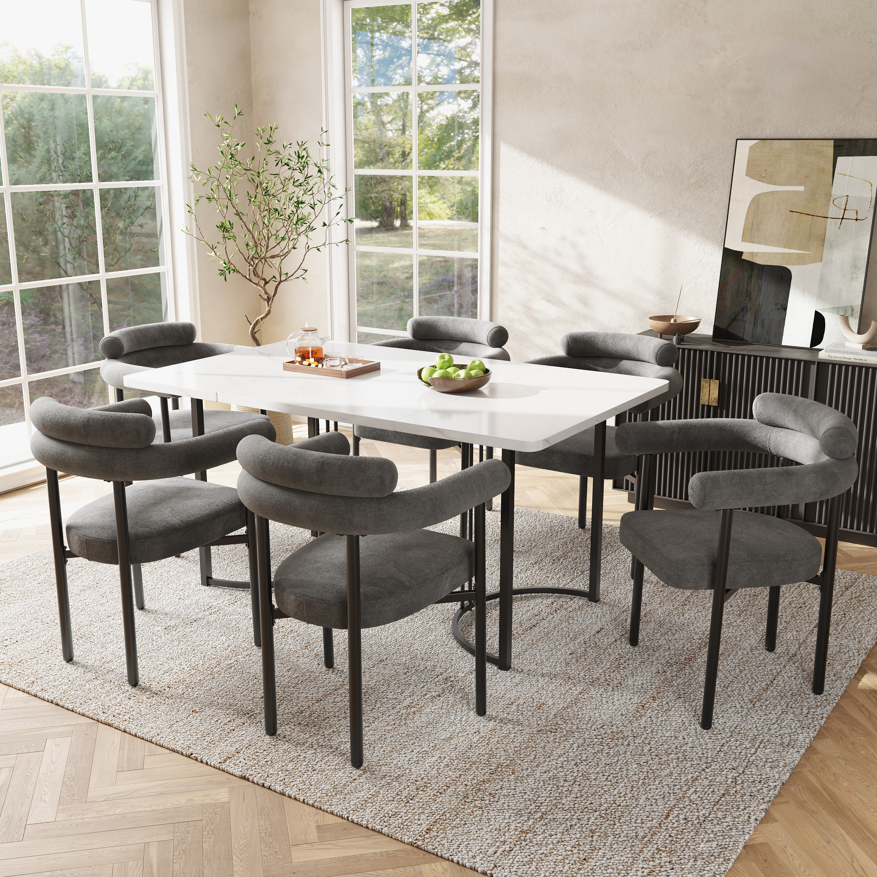 Tavolo da pranzo set sedie in velluto 140 x 80 x 75 cm