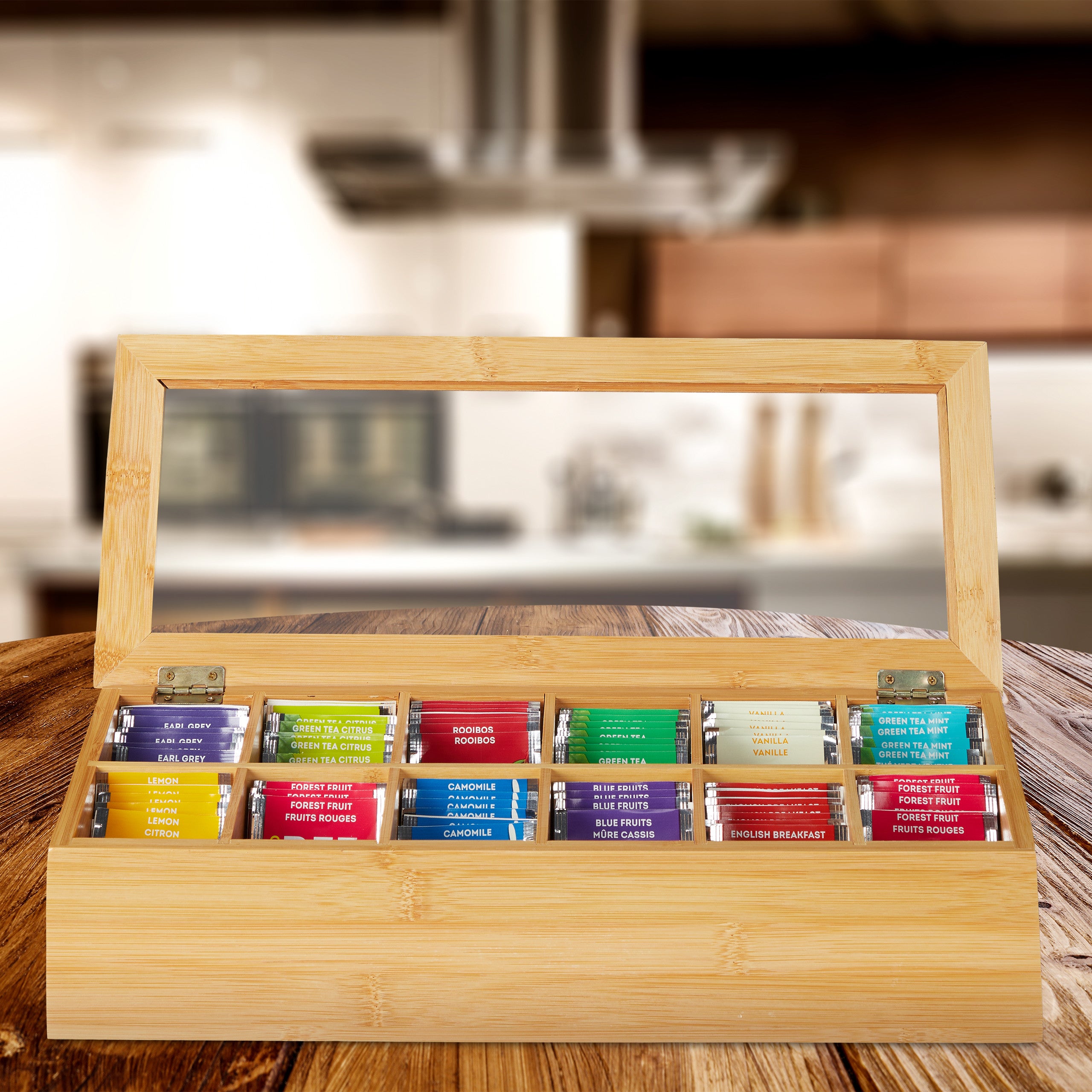 RAYHER 6241500 Scatola Porta Bustine Tè Tisane in Legno Naturale, 12 Scomparti 28,5 x 23,5 x 7cm