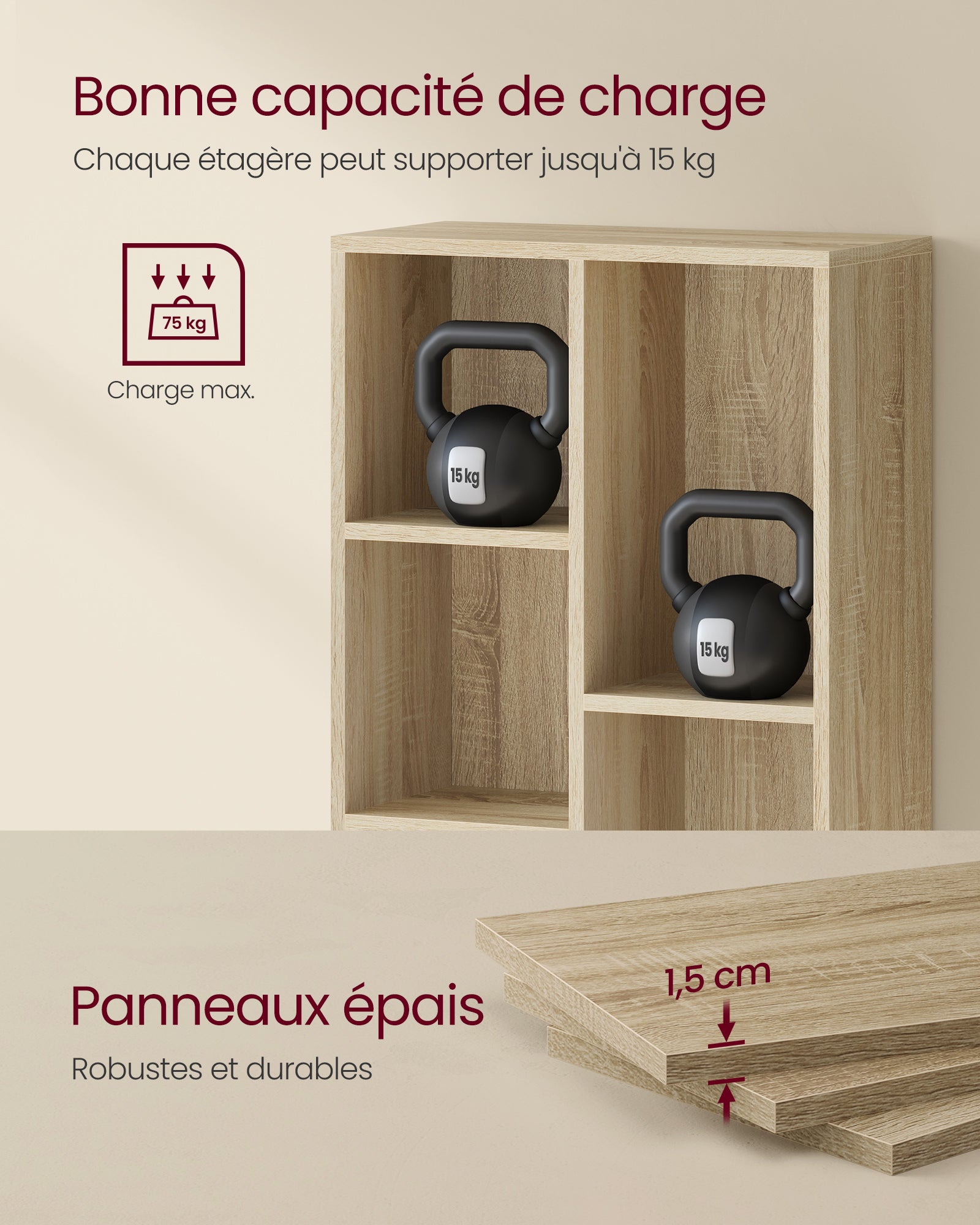 Bibliothèque pour Bureau en Bois Marron H. 80.0 x l. 50 x P. 24.0 cm - 6