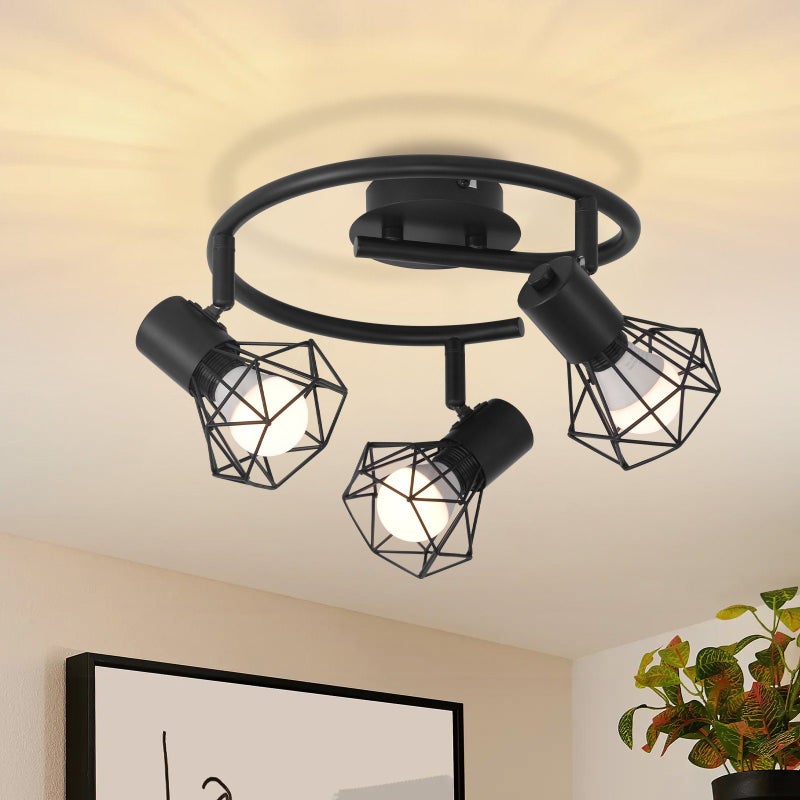 ZMH Okrągła, obrotowa lampa sufitowa E14 w stylu retro industrialnym do sypialni