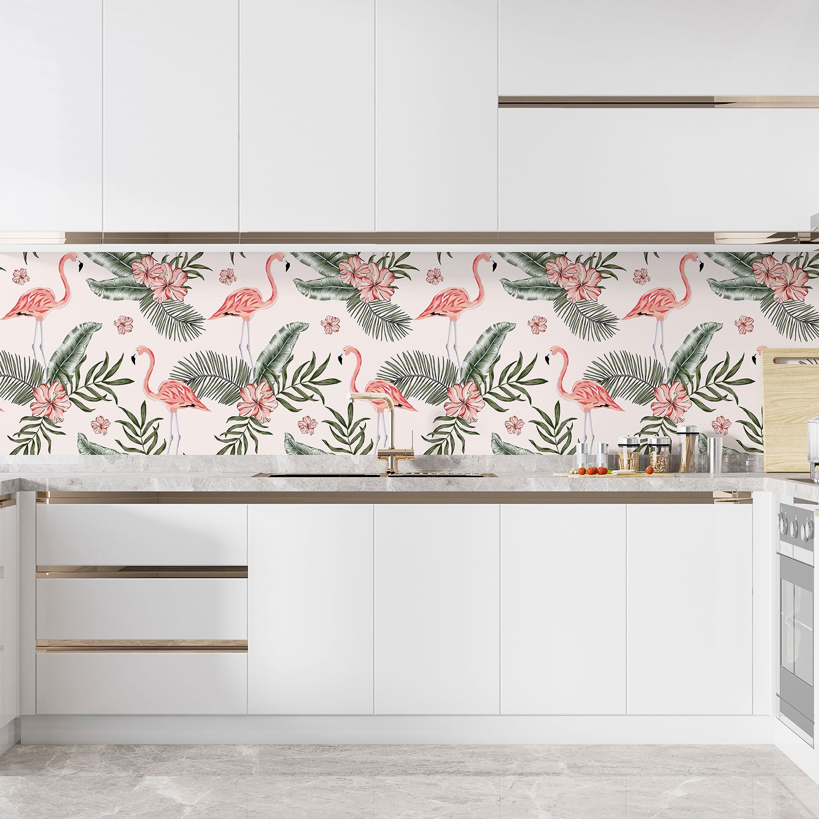 Crédence adhésive sticker décoratif pour cuisine - Flamants roses - Adhésif + Protection MATE - 60x60 cm - 3