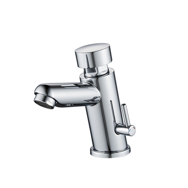 Robinet Temporisé pour Lavabo, Mitigeur 2 Eaux (Eau Chaude et Froide), Poussoir Mural, Design Chromé, Économie d’Eau, Contrôle Automatique