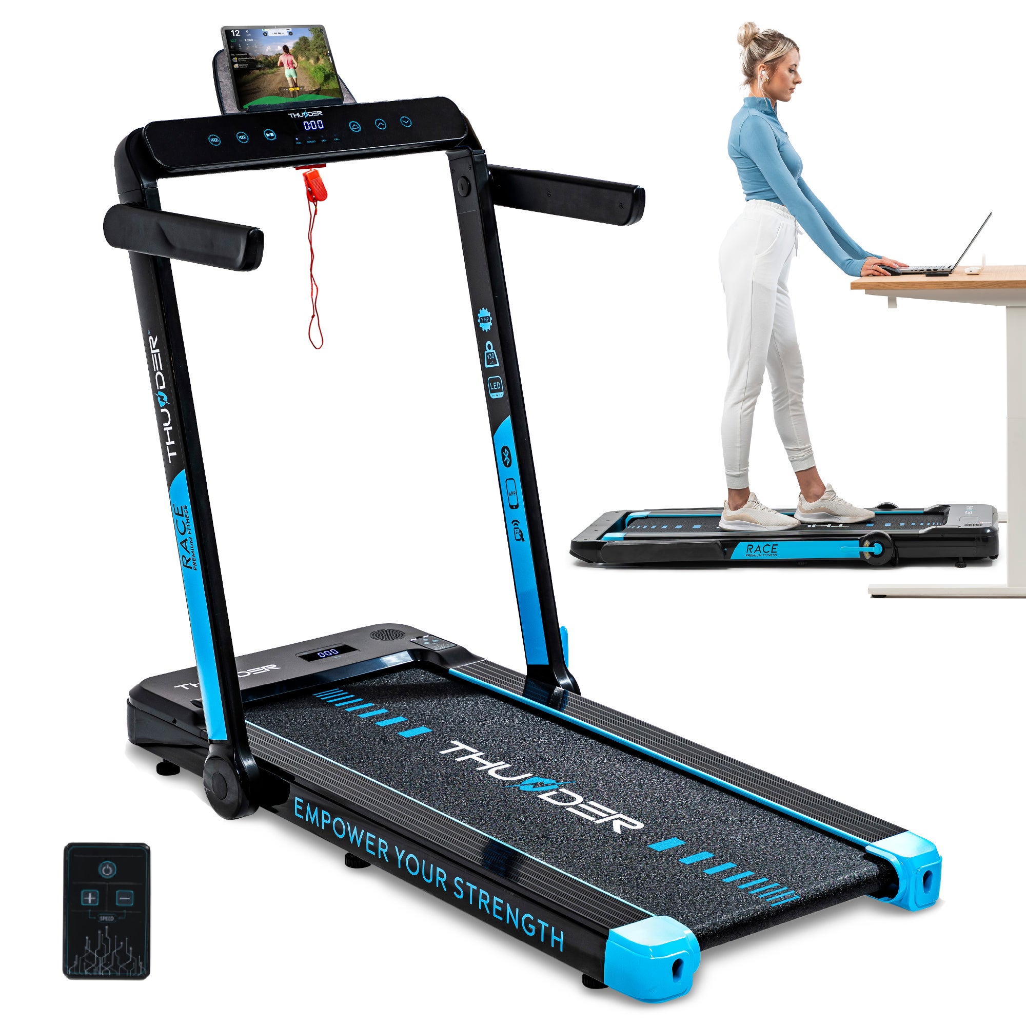 Bieżnia elektryczna THUNDER RACE-BLACK 14km/h składana pod łóżko aplikacja 130kg