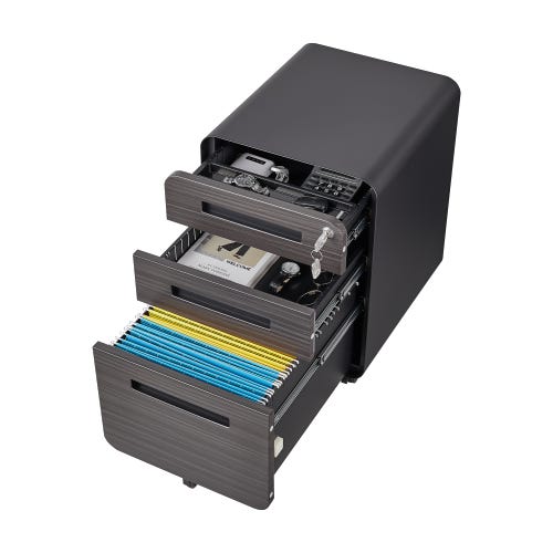 GOPLUS Caisson Bureau 4 Tiroirs Avec Serrure - Meuble Rangement Mobile Imprimante 104x35x65.5cm Noir