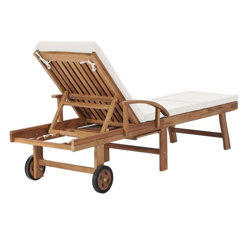 Chaise longue tissu crème et teck massif clair Evidi - 2