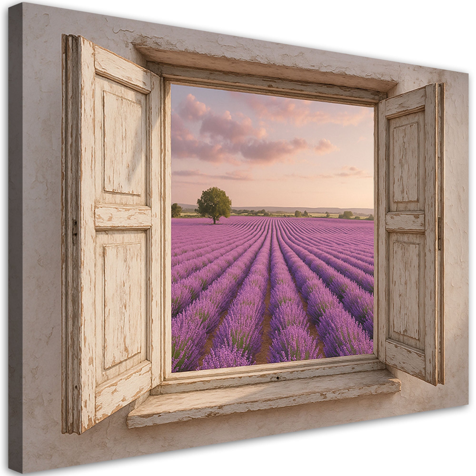 Obraz do salonu jadalni, Widok z okna Pole lawendy Shabby Chic 120x80