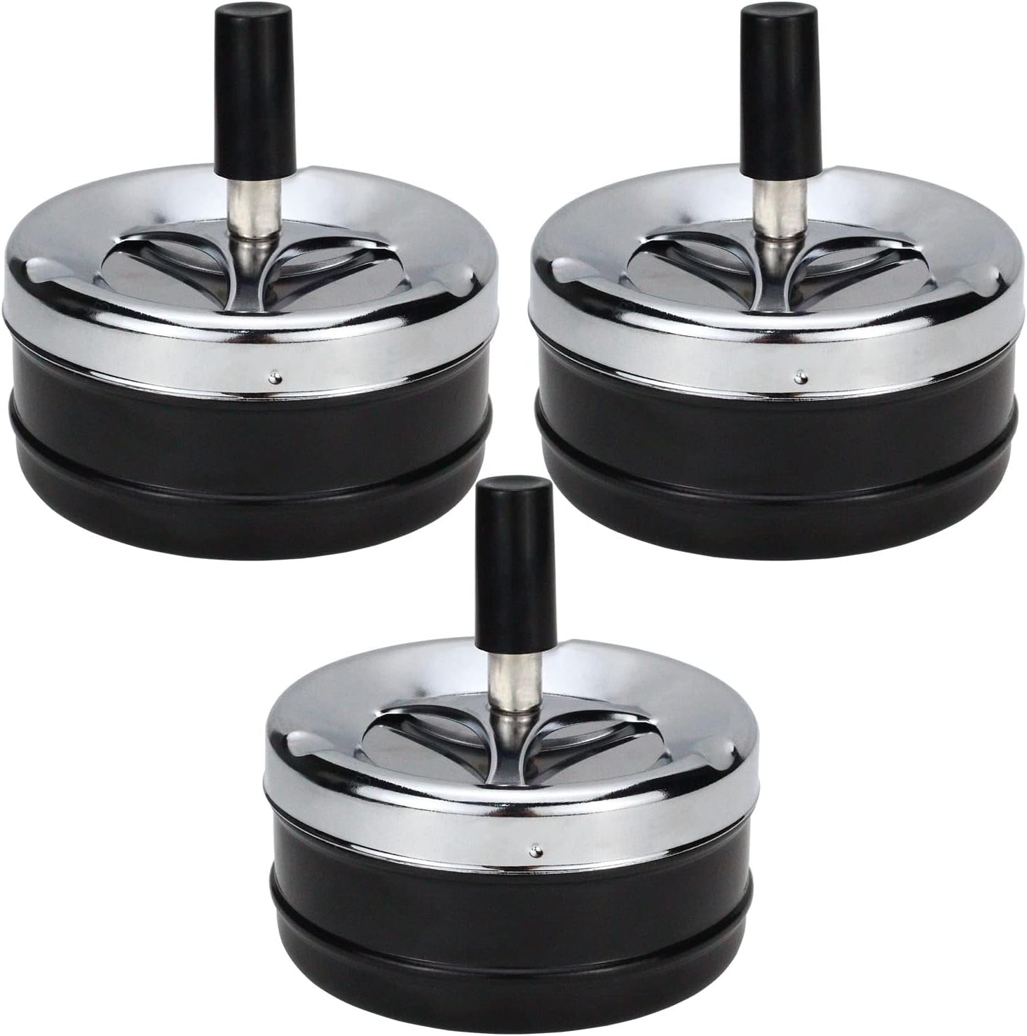 3-częściowa chromowana obrotowa popielniczka wiatroodporna do użytku wewnątrz i na zewnątrz, czarna, nowoczesna