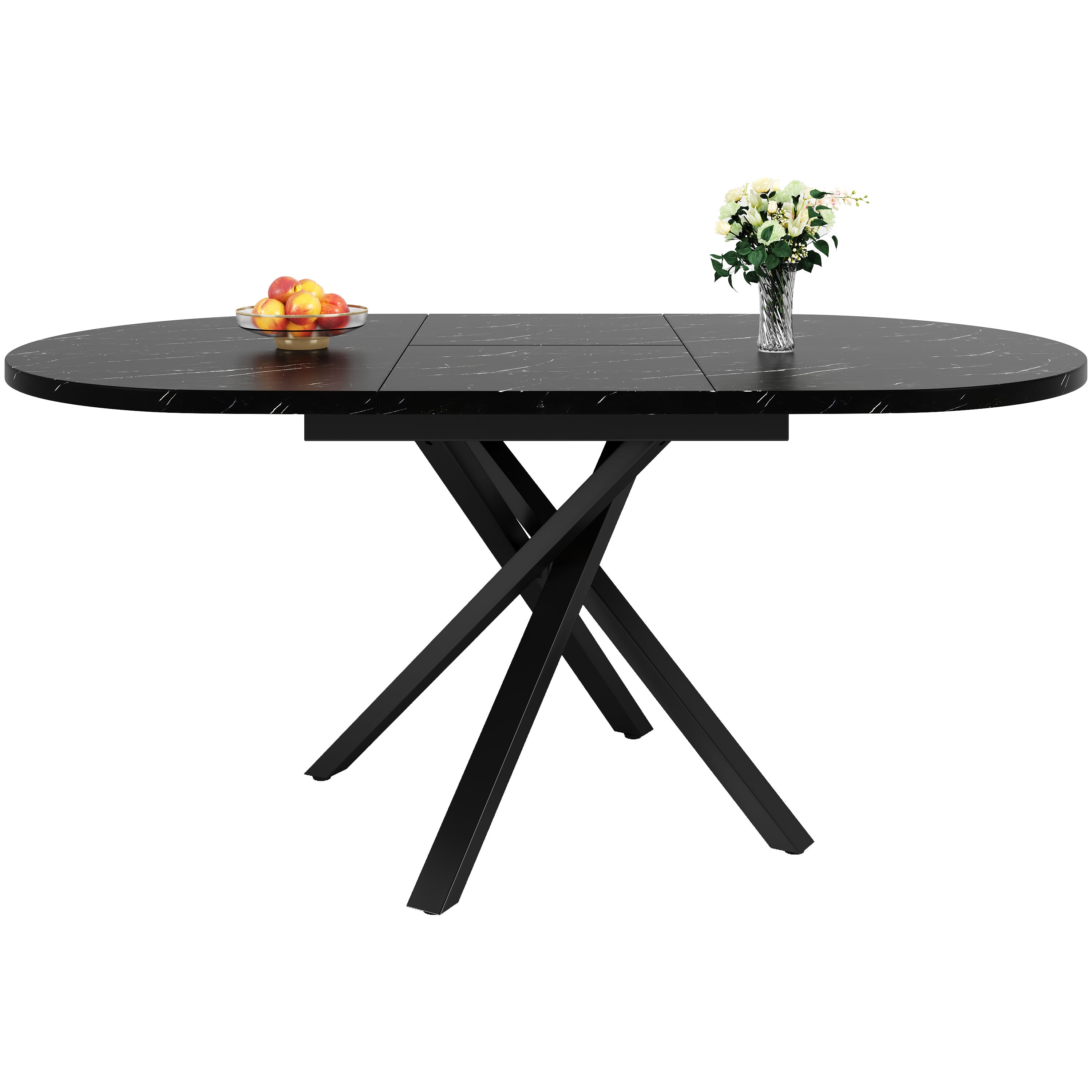 Rozkładany okrągły stół z efektem marmuru, dla 4-6 osób - 100/140 x 75,5 cm - MDF i nogi metalowe - Czarny - 5