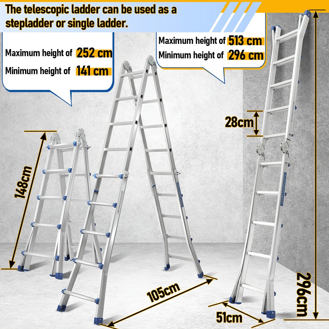 Échelle Télescopique Escabeau Telescopique Multi-Fonction 4x5 marches Echelons Polyvalent - 2