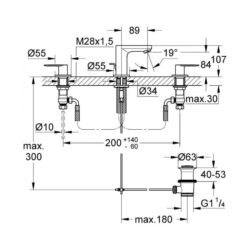 Grohe Eurosmart Cosmopolitan Mélangeur 3 trous 1/2
