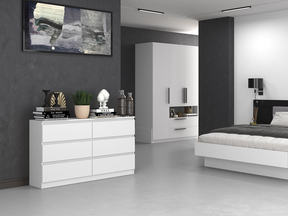 ASTER - Cassettiera grande per camera da letto soggiorno ufficio - 6 cassetti - 138x40x75cm - 6 cassetti - Stile scandinavo - 6