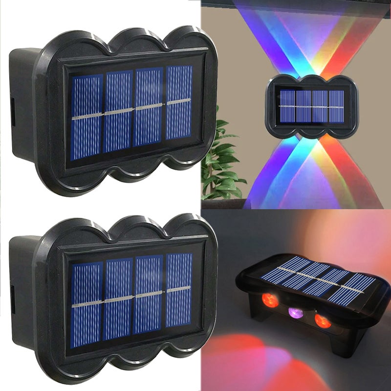 Zewnętrzne lampy solarne, zestaw 2 solarnych kinkietów od zmierzchu do świtu, wodoszczelne lampy solarne ogrodowe świecące w górę i w dół, kolor