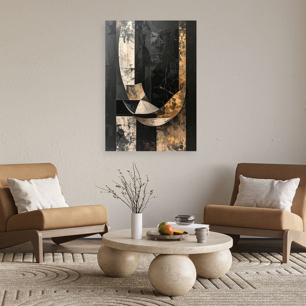 Obraz nowoczesny do salonu sypialni biura, Abstrakcja geometryczna czarny złoty 40x60 - 2
