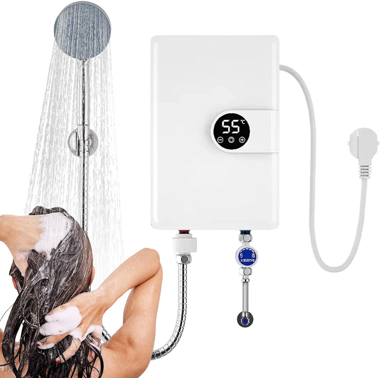 Podgrzewacz wody elektryczny z wyświetlaczem cyfrowym - do kampera, kuchni, łazienki - IPX4 - z korkiem szczelnym