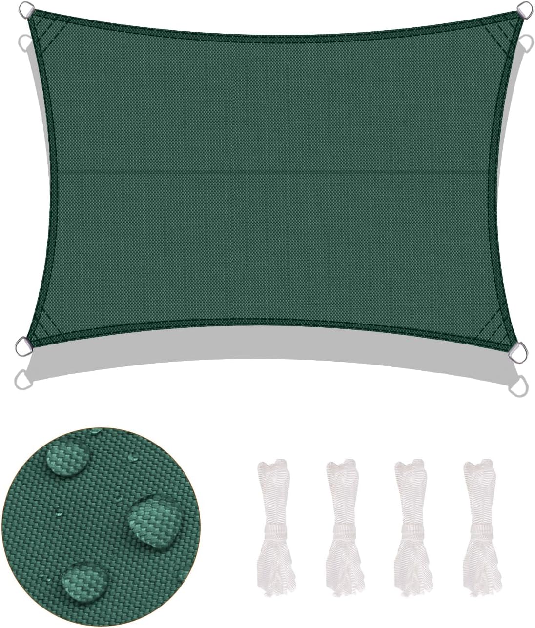 Voile d'ombrage 3x4m Rectangulaire Imperméable à l'eau PES Toile d'ombrage Verde avec 95% de Protection UV pour Patio Extérieur Jardin - 2