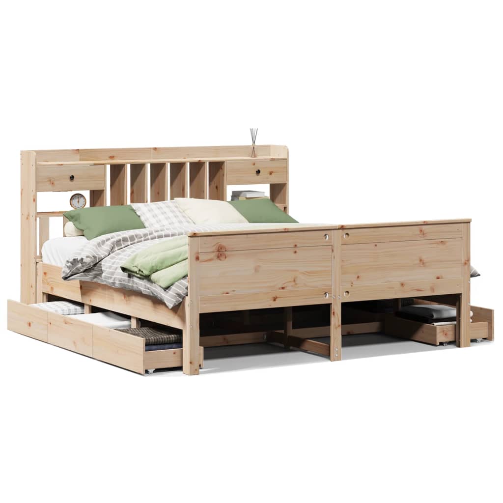 Lit bibliothèque sans matelas en bois massif de pin, pour la chambre, 180 × 200 cm - 2