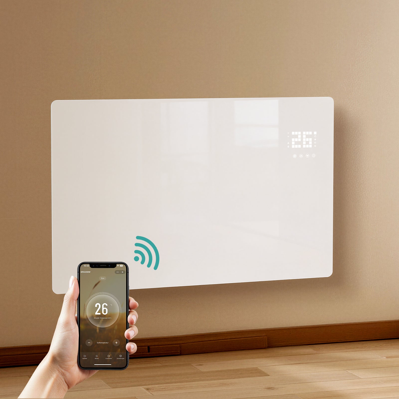 EMKE Grzejnik konwektorowy elektryczny 2000W z WiFi, programowalny, tygodniowy timer, sterowanie głosowe, biały połysk