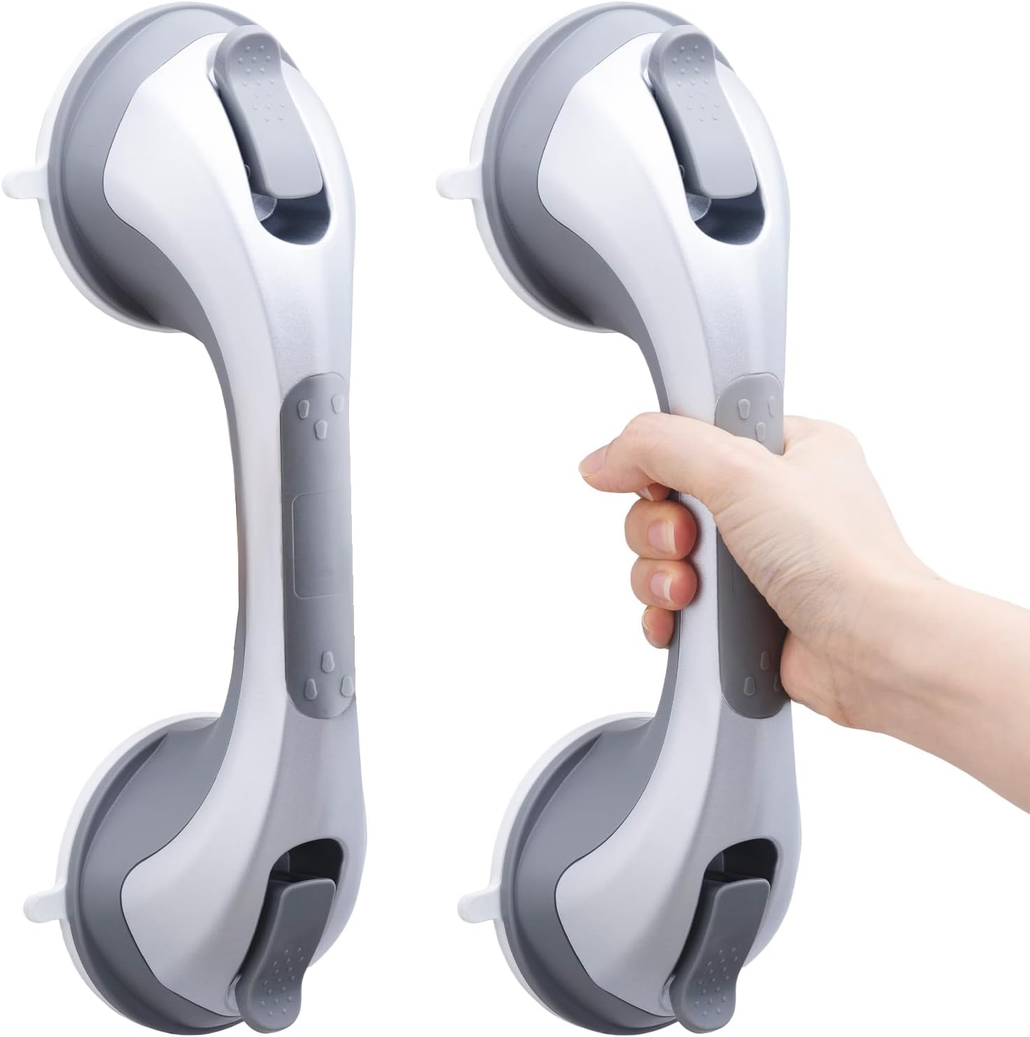 Uchwyt łazienkowy z przyssawką, wytrzymały, 31 cm, uchwyt prysznicowy, uchwyt bezpieczeństwa, srebrny, 2 sztuki w opakowaniu