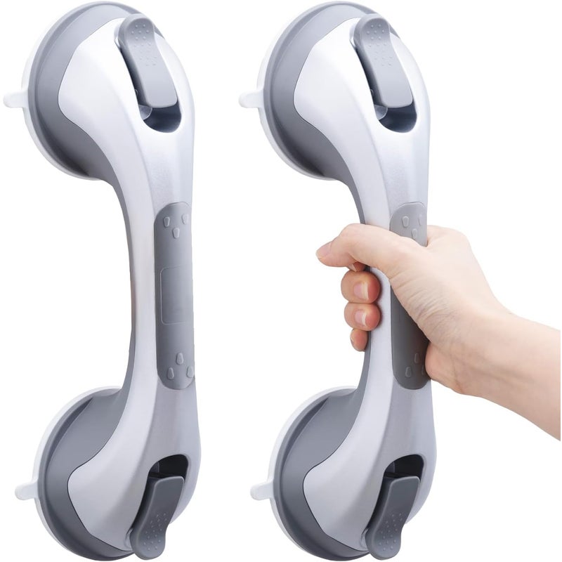 Uchwyt łazienkowy z przyssawką, wytrzymały, 31 cm, uchwyt prysznicowy, uchwyt bezpieczeństwa, srebrny, 2 sztuki w opakowaniu