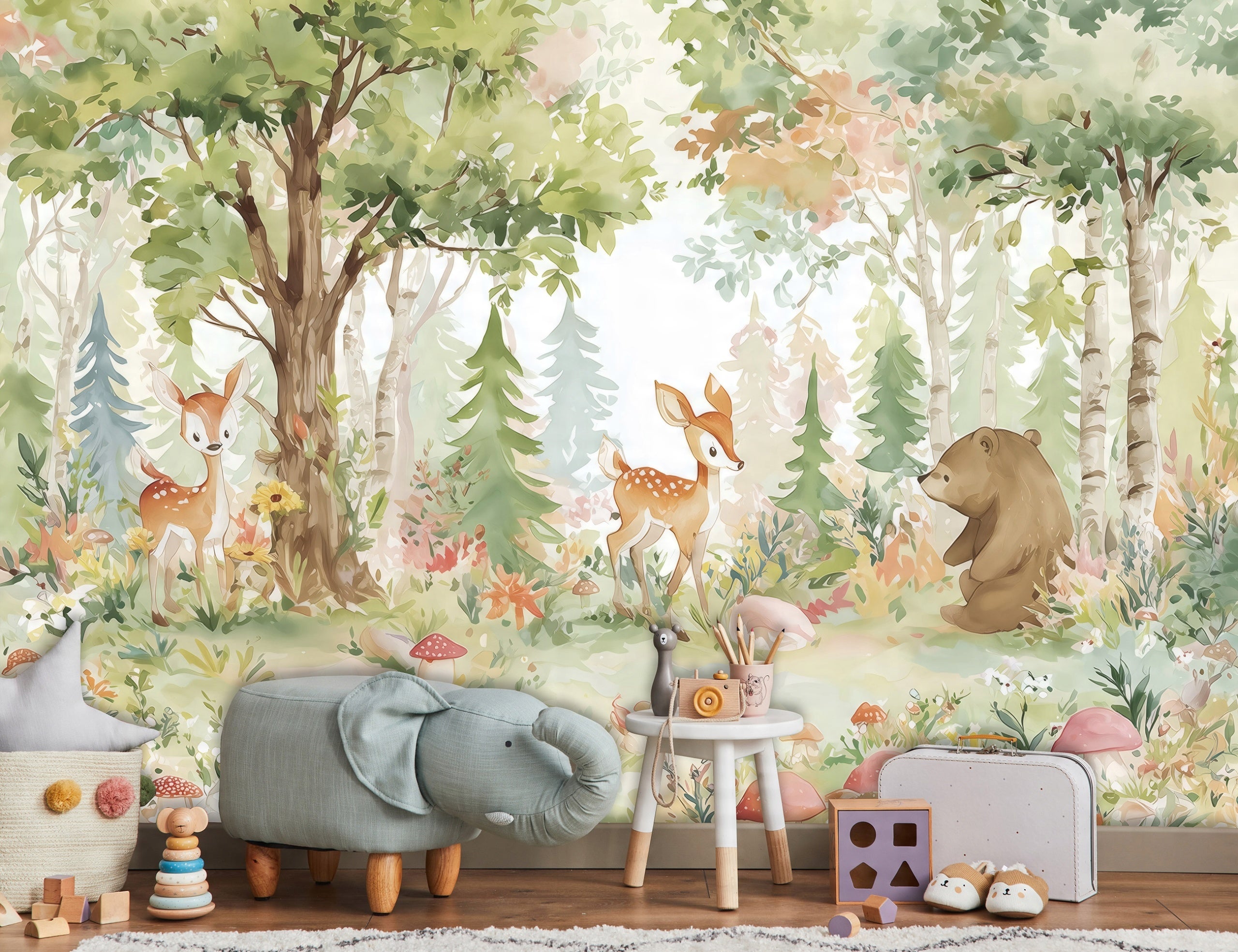 Papier Peint Enfants Animaux Vert Forêt Panoramique Intissé&nbsp;Pour Chambre Enfant Bebe 400x280 cm - 2