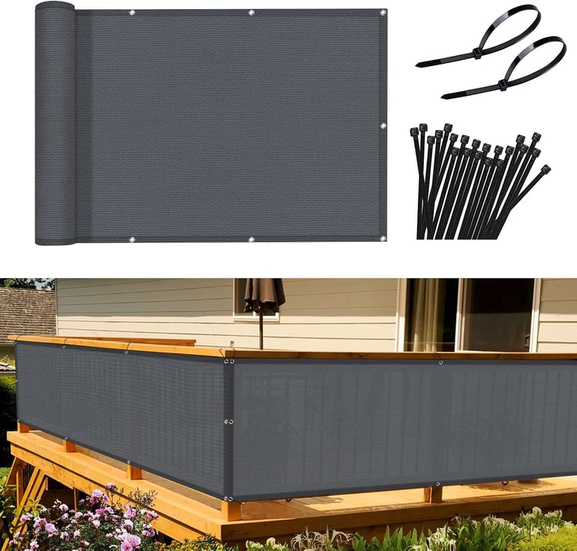 Parawan balkonowy, parawan ogrodowy, 90x400 cm, 185 g/m², odporny na wiatr i promieniowanie UV, z otworami i opaskami kablowymi, antracytowy