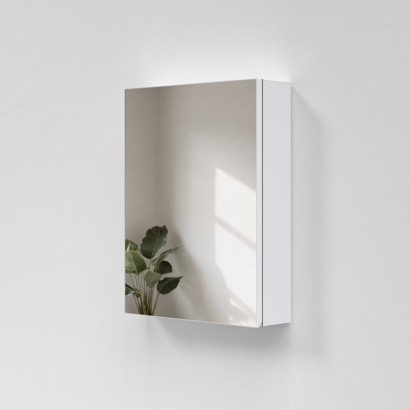 EMKE Szafka łazienkowa z lustrem 50x65x14,5 cm – 1 drzwiczki lustrzane z wbudowanym miejscem na przechowywanie, regulowane półki, matowa biel