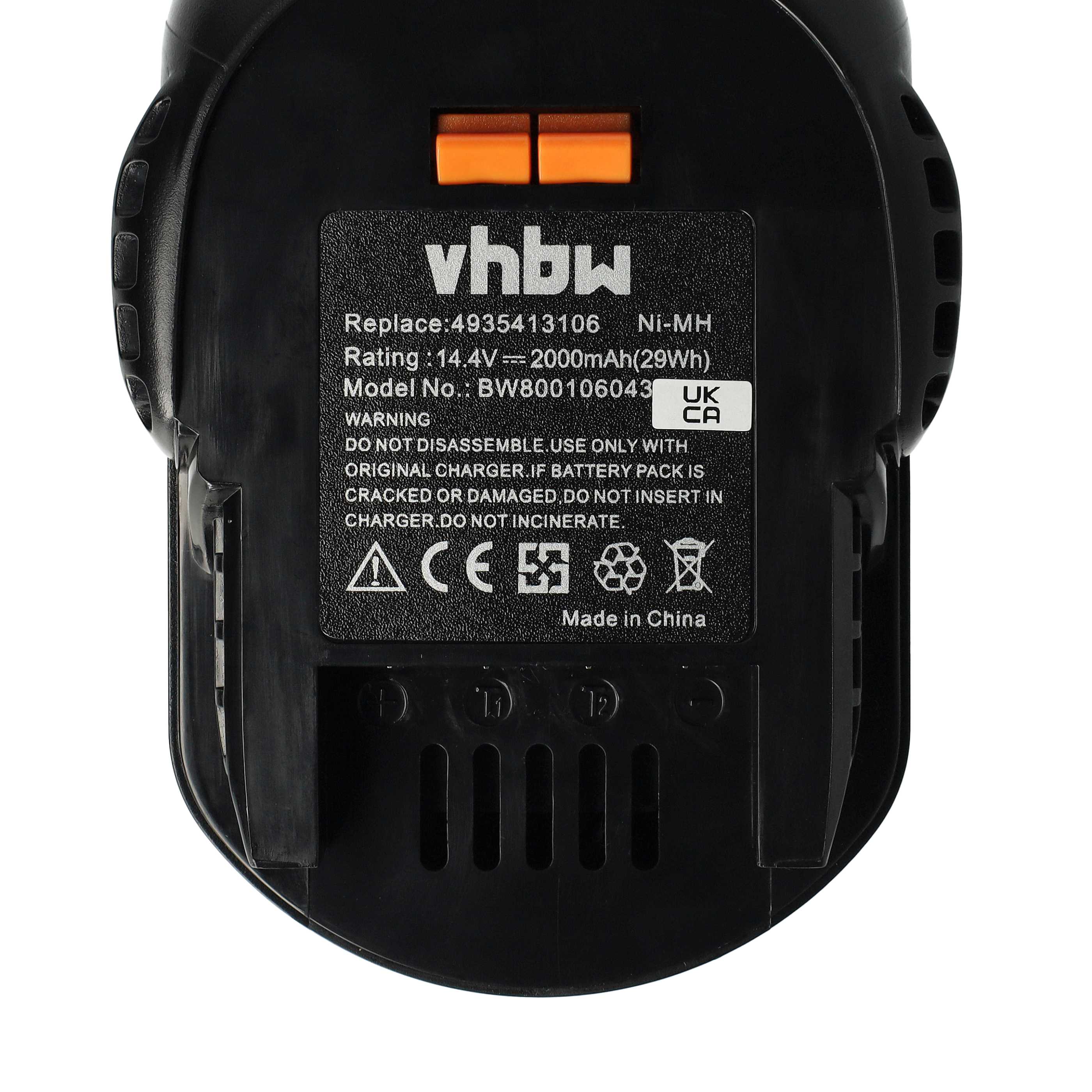vhbw 1x Batterie remplacement pour AEG B1420R, 4935413106, GBS 14.4V, 4935416790, B1420, B1414G, B1415R, M1430R pour outil électrique (2000 mAh, NiMH, - 5