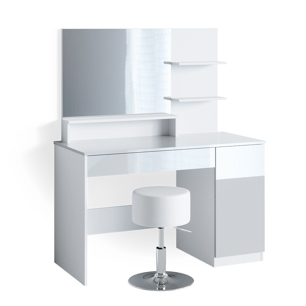 Coiffeuse VICCO Ania Blanche Avec Tabouret Et Miroir – Table De Toilette à Langer 2 Tiroirs