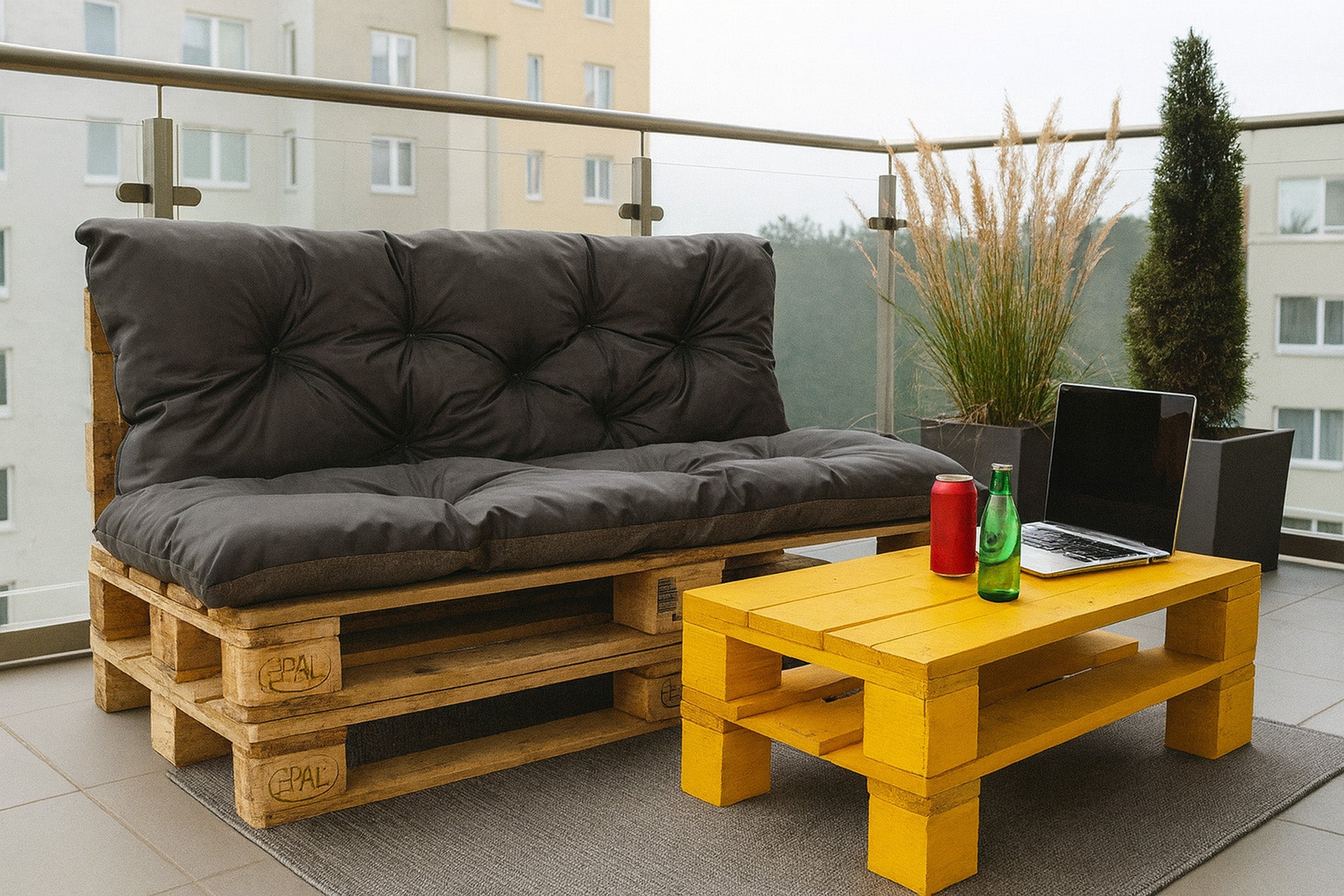 Set Coussins palettes, Assise 120 x 50 et Dossier 120 x 40cm Anthracite, coussins canapé / coussin pour palette in / extérieur, SETGARDEN - 3