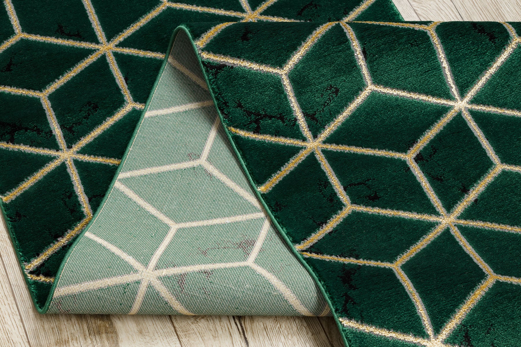 Passatoia EMERALD esclusivo 1014 glamour, elegante cubo verde bottiglia / oro 80 cm 80x300 cm - 5