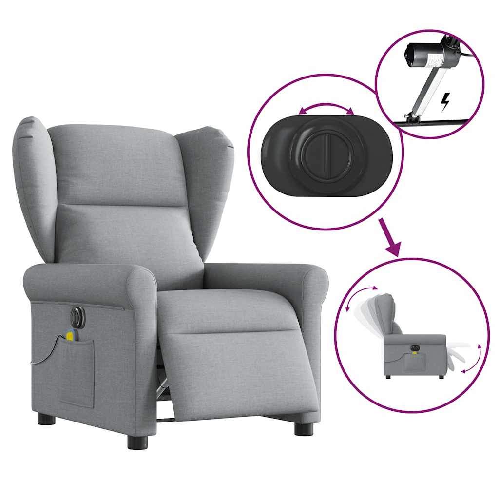 Fauteuil de massage | Fauteuil de relaxation | Chaise de relaxation inclinable électrique gris clair tissu CFW612763 - 8