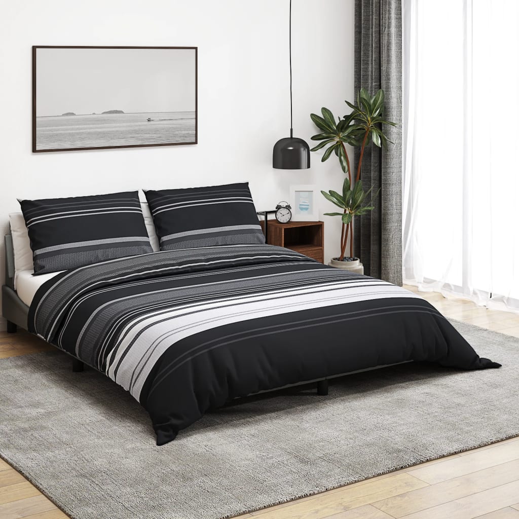 Copripiumino Matrimoniale 240x220 Nero Set Biancheria da Letto in Microfibra di 3 Pezzi, 1 Parure Copri Piumone Geometria con 2 Federe 50x80 cm con
