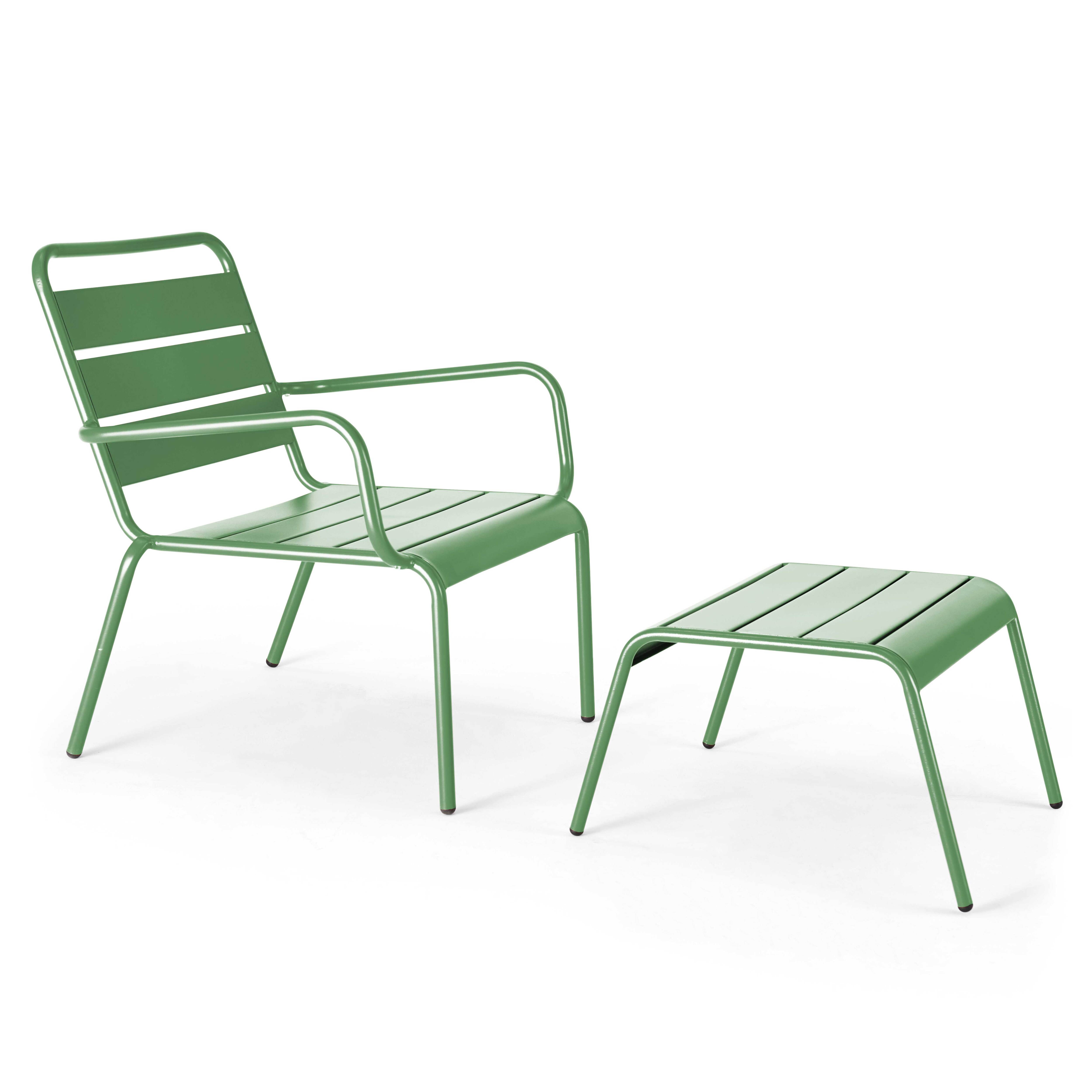 Lot 2 fauteuils relax avec repose-pieds métal gris et vert cactus , Palavas - Oviala - 3