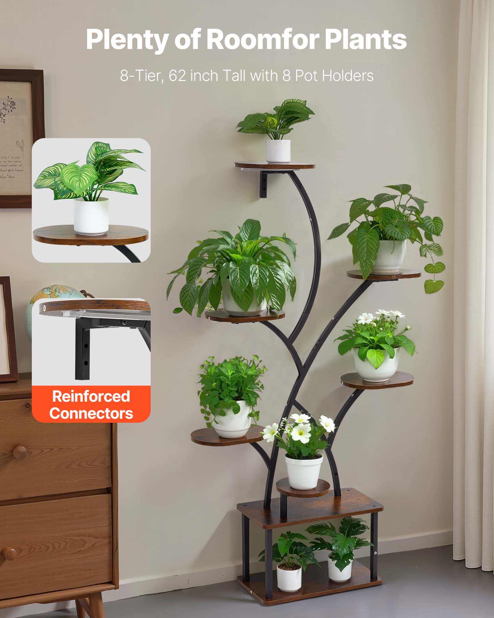 Support plantes intérieur VEVOR métal 8 niveaux, 157,5 cm, avec lampe croissance, 3 minuteries, 10 niveaux de luminosité, présentoir fleurs pour salon - 2