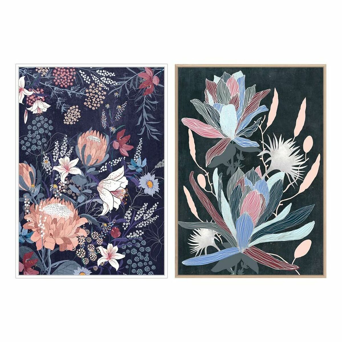 Cuadro dkd home decor 53 x 4,3 x 73 cm flores moderno (2 unidades)