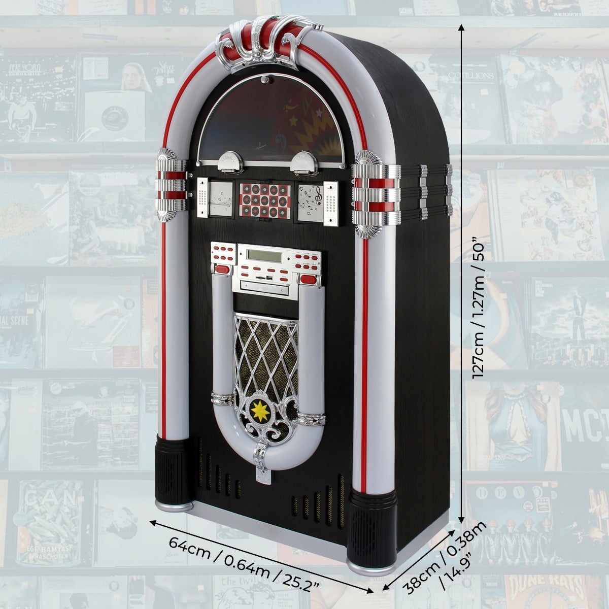 Jukebox Rétro à poser sur le sol MonsterShop Lecteur CD, MP3, Bluetooth, Radio, AUX, Eclairage - 5