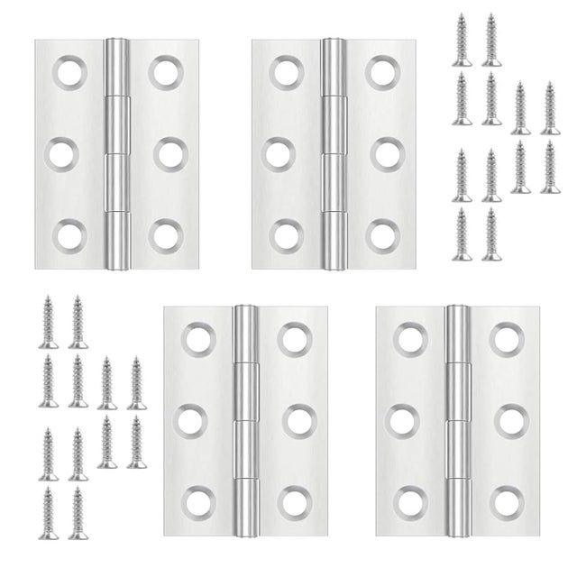 4 Bisagras de Puerta de Acero Inoxidable, Bisagras Planas Invisibles, 66 x 38 mm, 6 Agujeros, 24 Tornillos Incluidos..