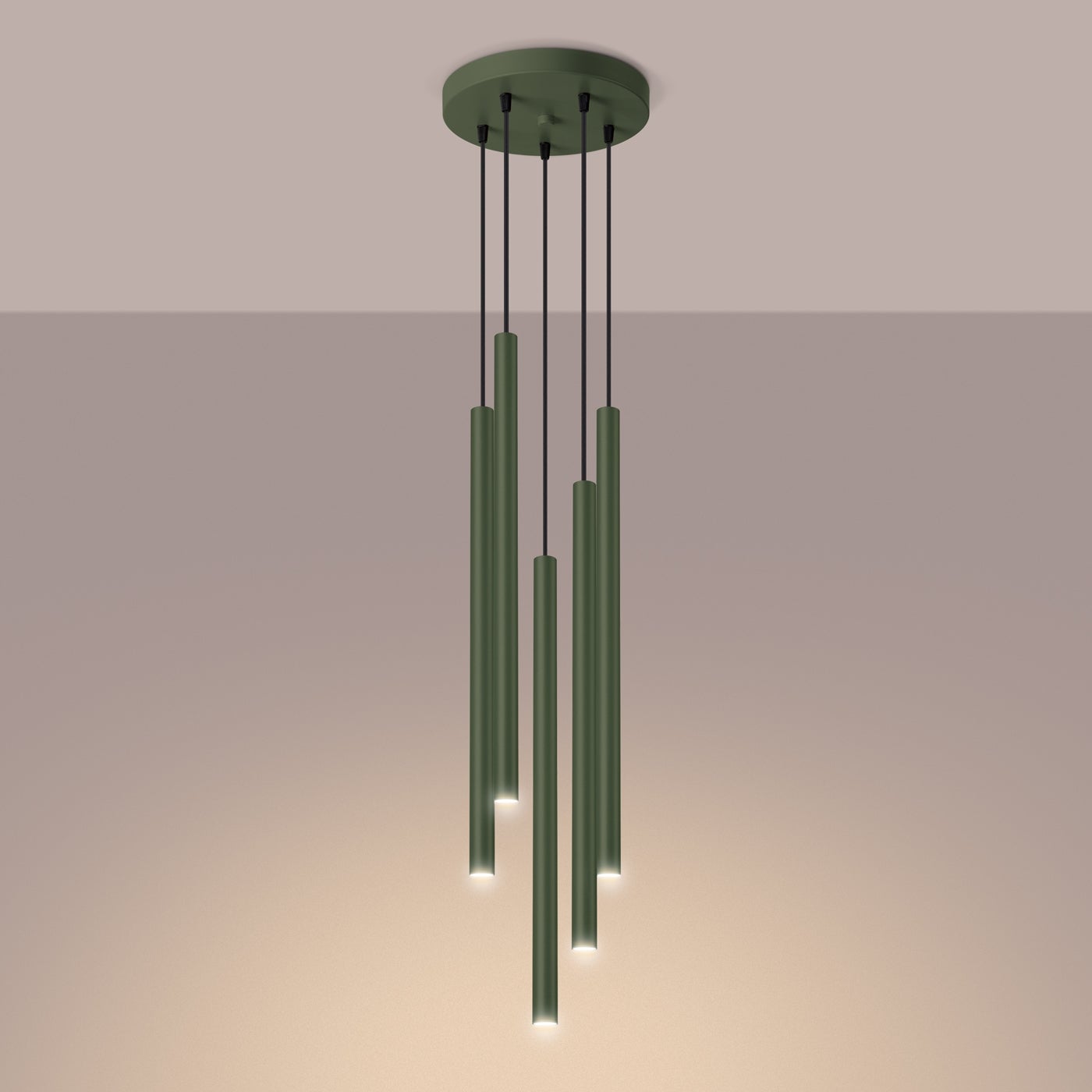 Lampa wisząca BRILL 5P zielona oliwka LED 3000K - 25x25x104cm Sollux