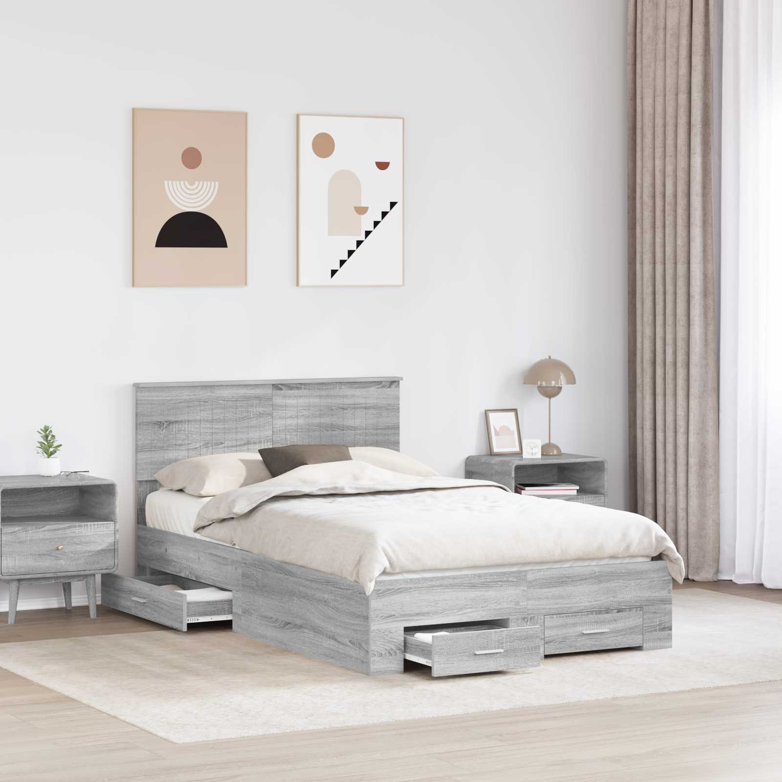 Cadre de lit en panneau de bois gris pour la chambre, 120 × 200 cm - 3