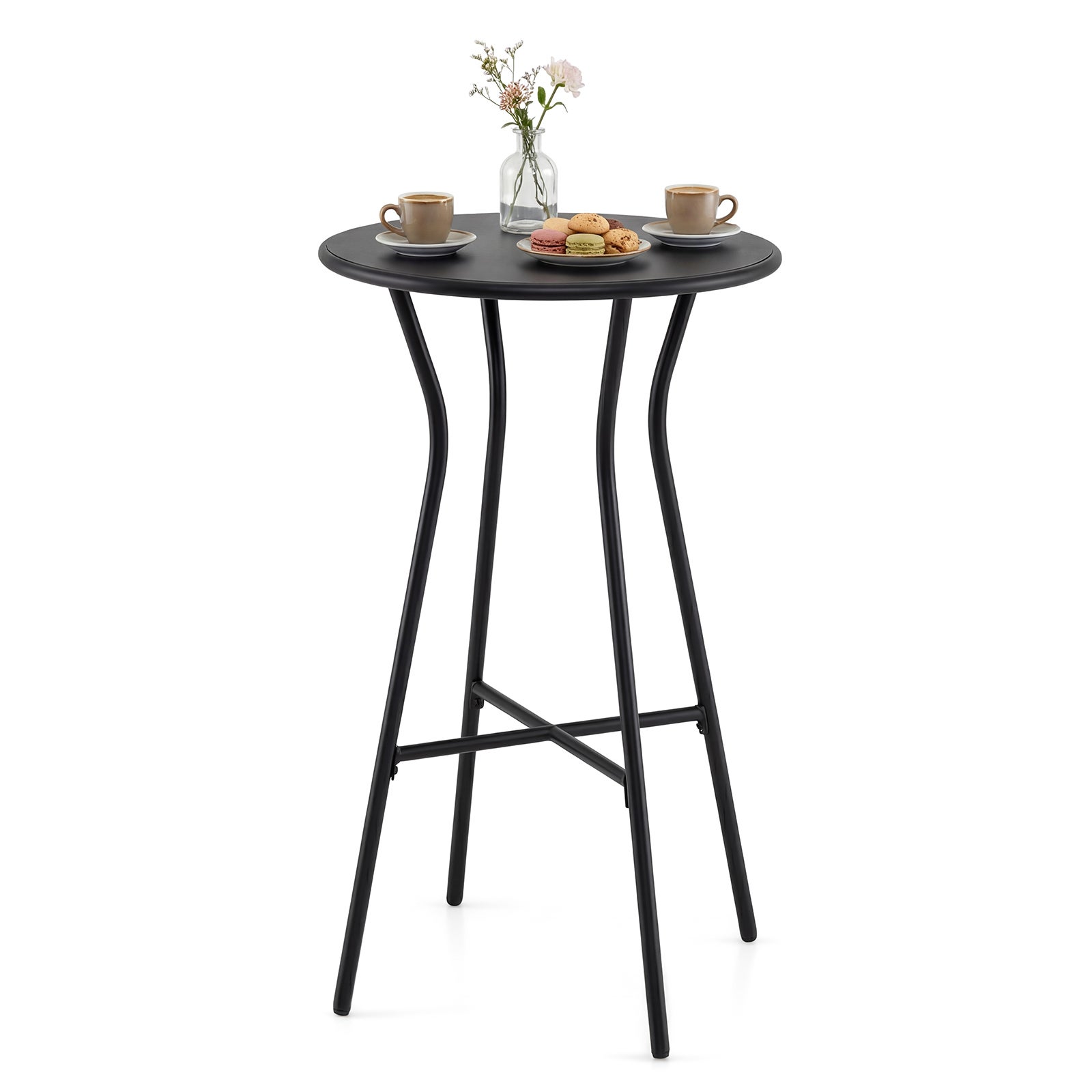 Masă rotundă de grădină, masă înaltă de bar cu cadru metalic, mobilier bistro pentru interior exterior,Ø 55,5 x 93 cm, capacitate încărcare 50 kg