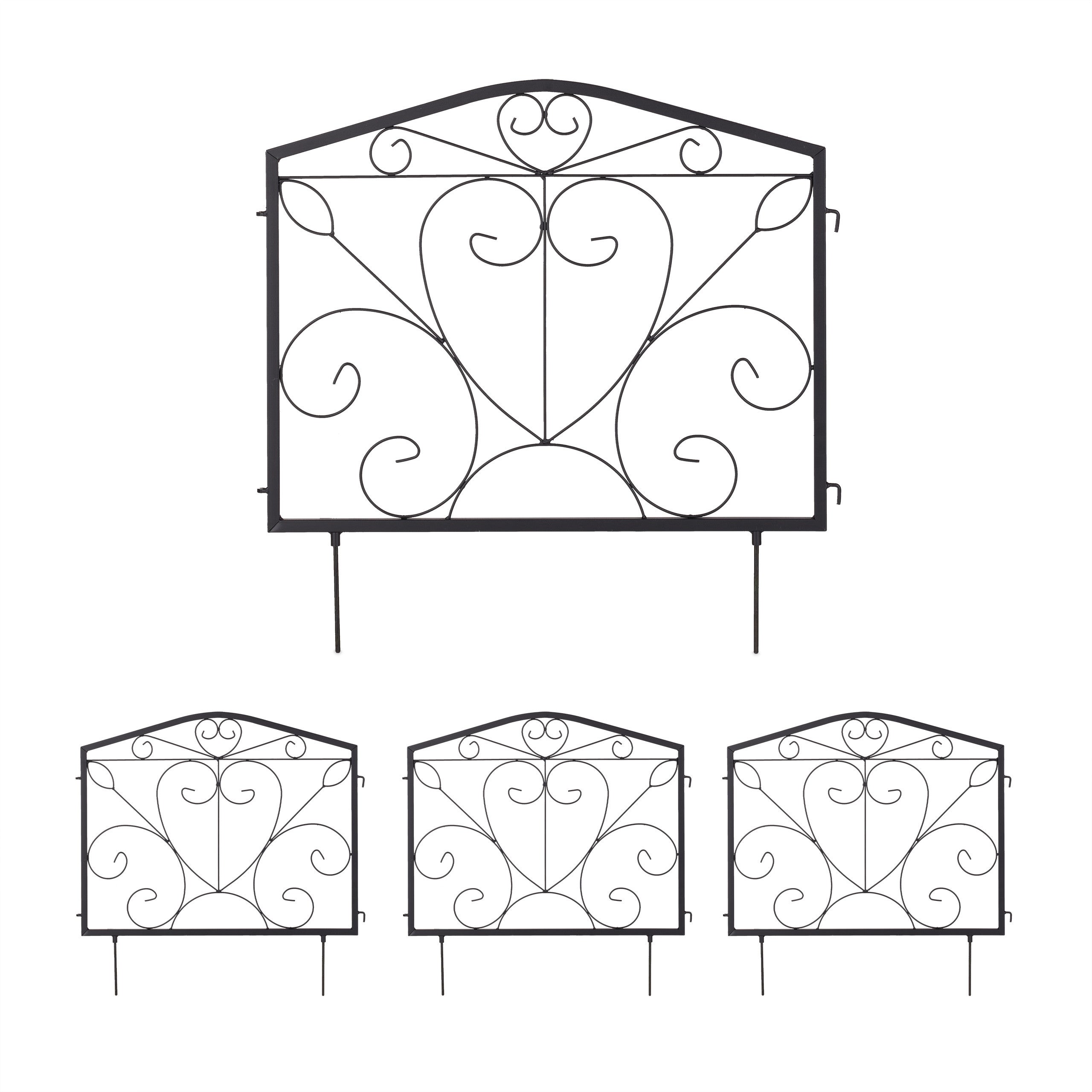 Relaxdays Recinzione per Aiuole, Set 2 Pannelli per Cortile e Giardino Bordure in Ghisa HxL: 32,5x17,5 cm, Marrone Scuro