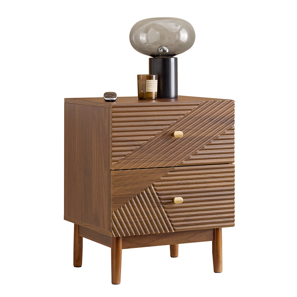 Sobuy  Mesita De Noche Vintage Con 2 Cajones, Mesa Auxiliar De Madera Con Patas De Caucho, Mesita De Noche, Fbt170-N , Leroy Merlin