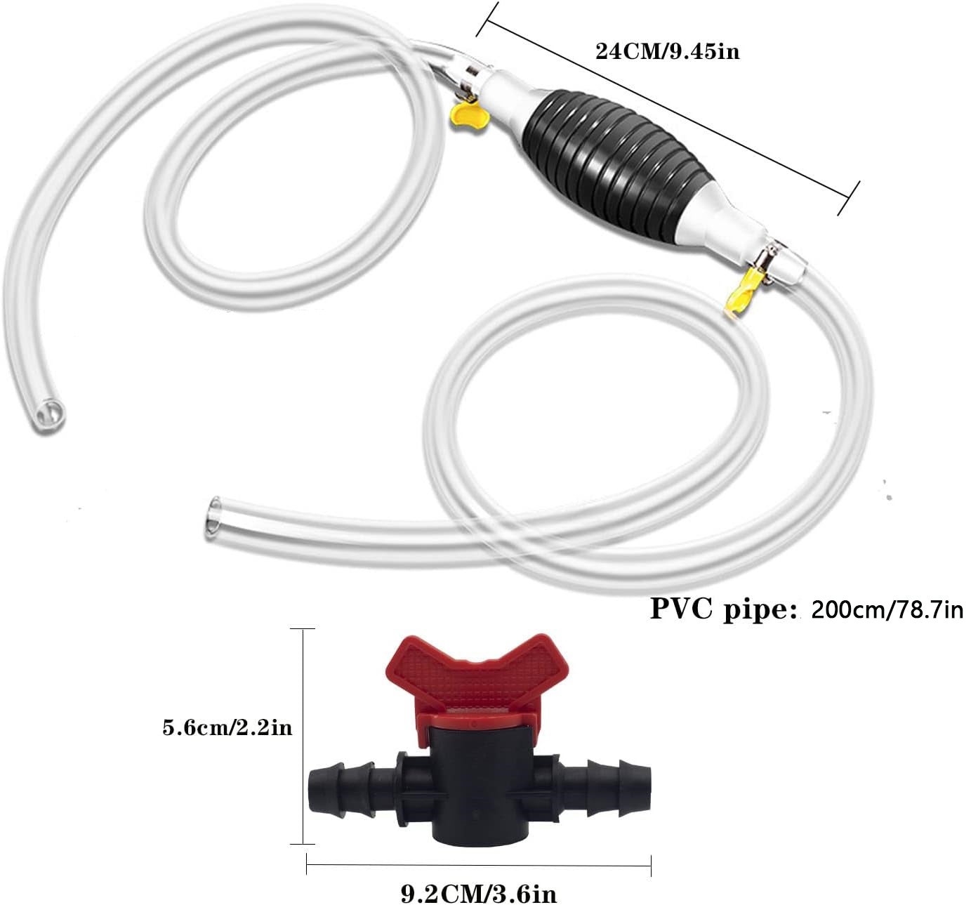 Pompe à siphon, pompe à siphon à essence avec tuyau de 2 m, Pompe de transfert de carburant manuelle ，Pompe à main avec valve de débit - 5