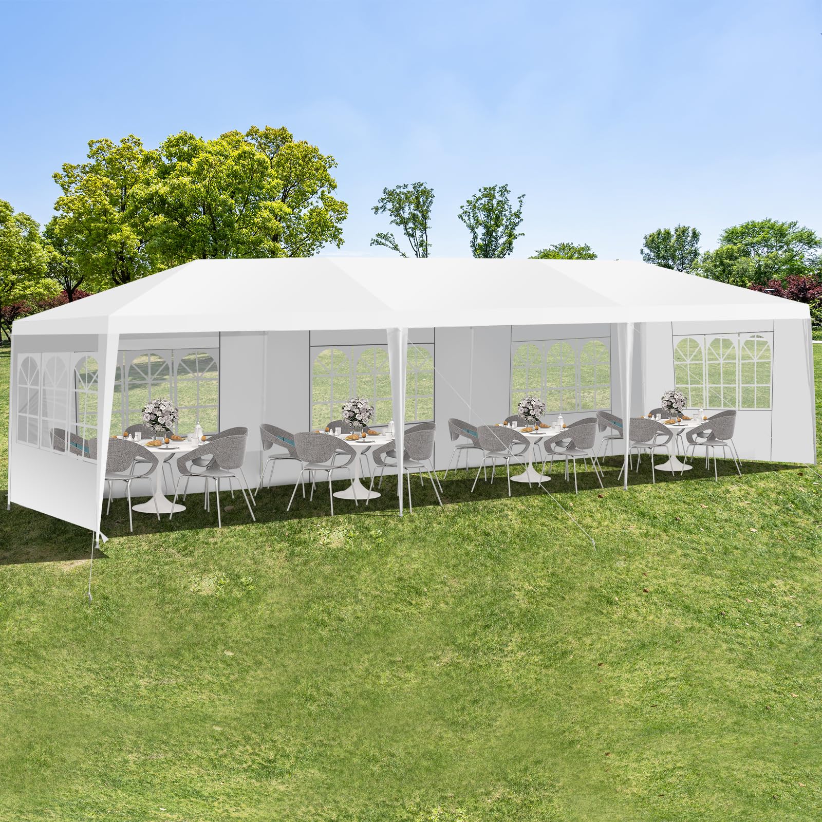 Tonnelle de Jardin 3x9m, 5 Murs Amovibles, Fenêtre sur Côté, Piquets de Terre Solides pour Fêtes de Mariage, BBQ de Plage - 7
