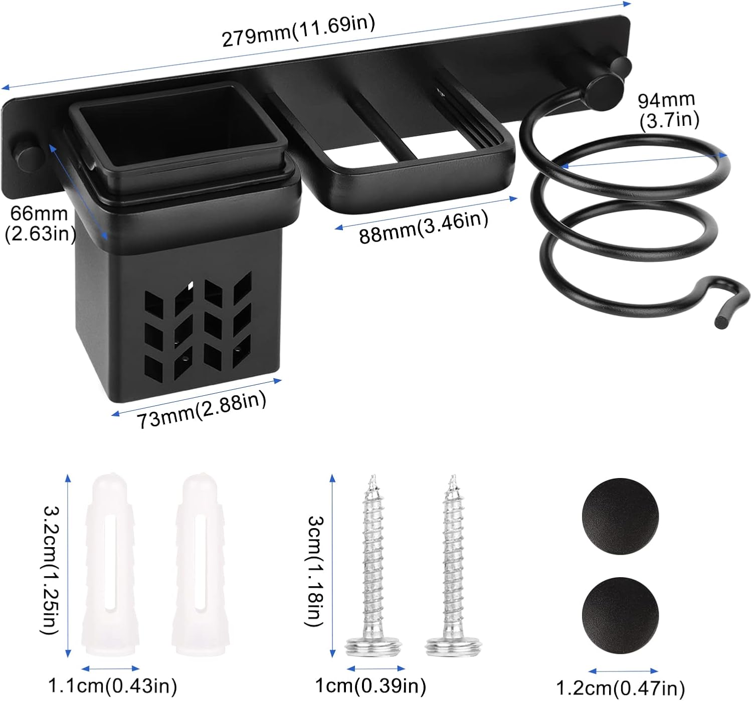 Set completo di portaoggetti per asciugacapelli e accessori da bagno, supporto professionale in alluminio per piastra per capelli da parete | Leroy Merlin